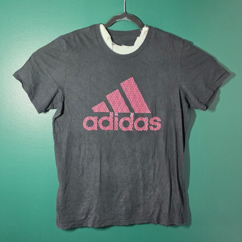 Adidas Amplifier Tee Mens Large Black Pink Logo Graphic Short Sleeve T-Shirt